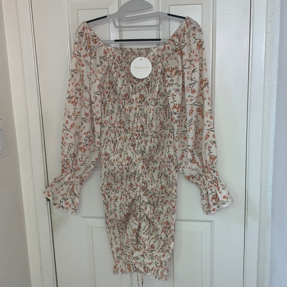 HOUSE OF CHIC Elegant Lady Pink Floral Off Shoulder Long, size Large